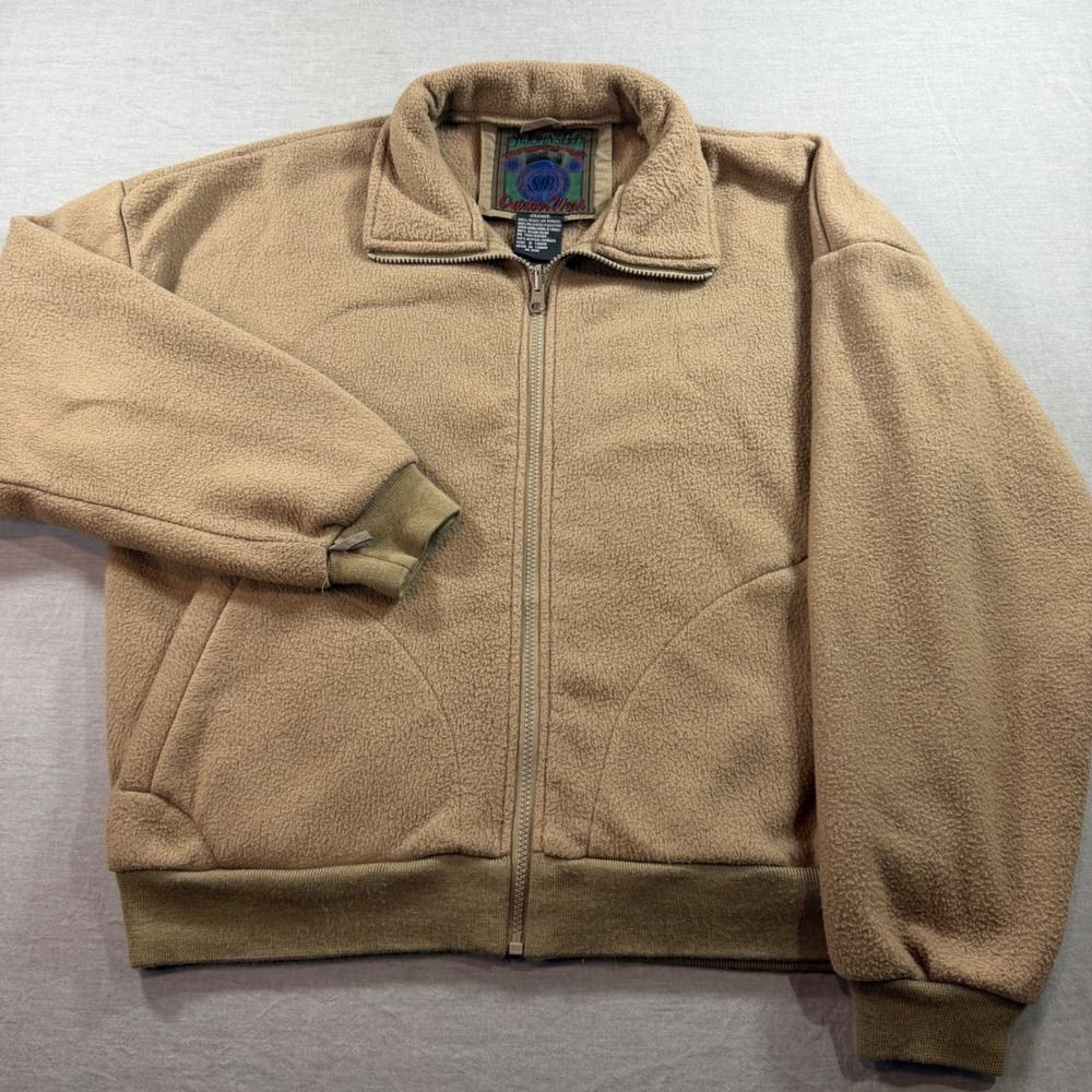 St. Johns Bay Fleece Jacket Mens Large Tan Excellent Vintage Full Zip Outdoor